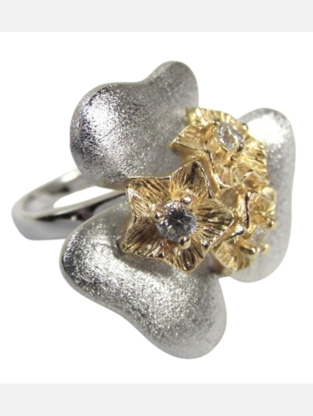 Flower Two Tone Sterling SILVER CZ Ring